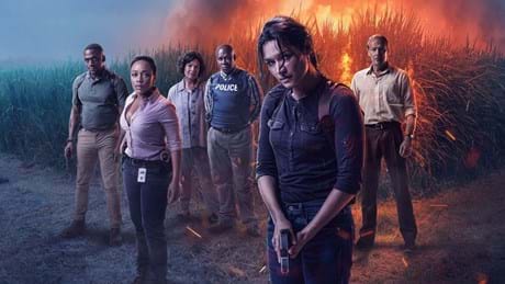 Mavuso Simelane (Samuel), Thando Thabethe (Nandi), Anna Mart Van Der Merwe (Elsa), Hamilton Dhlamini (Hector), Kim Engelbrecht (Reyka) And Iain Glen KV (M Net's REYKA S1)